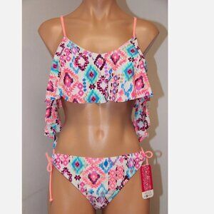 NWT Hula Honey Swimsuit Bikini 2pc set Sz L Multi-color